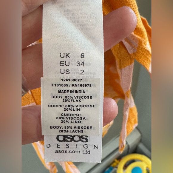 ASOS DESIGN Mini Sundress Size 2 New ruched bust cut out detail tropical print - Picture 5 of 7